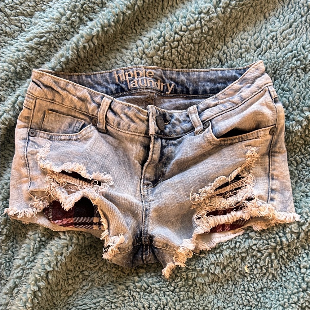Hippie Laundry Ripped Jean Shorts - Light Blue